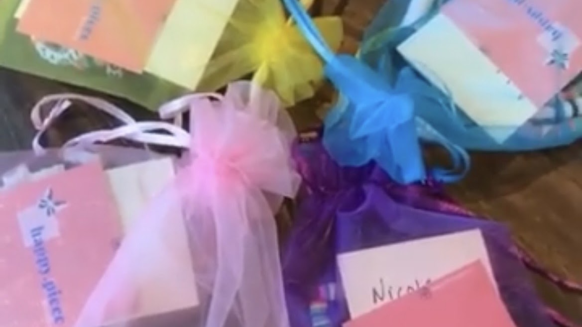 Gift bags of bracelets ready to donate