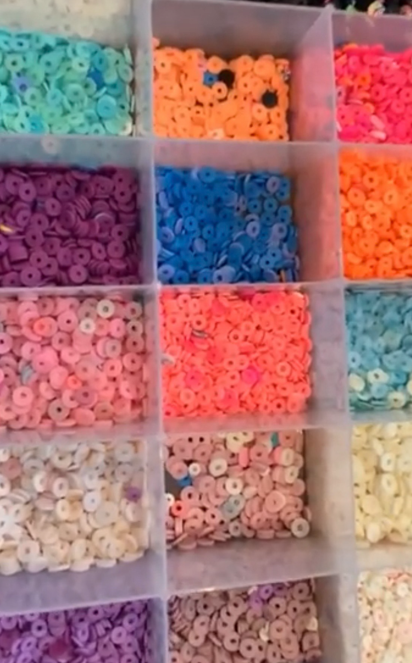 Trays of colorful beads